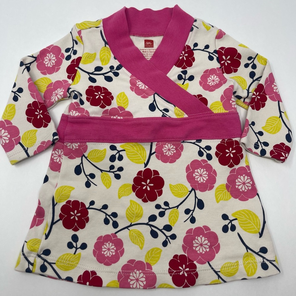TEA COLLECTION: Long Sleeve Flower Dress, Size XS (3-6 months)